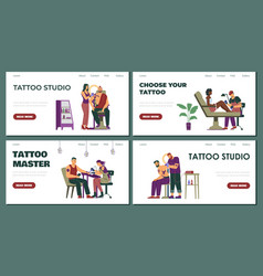 Tattoo Studio Advertising Landing Pages Set Flat