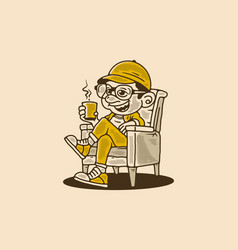 A Man Relaxing On Chair And Holding Cup