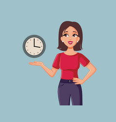 Happy Woman Showing A Clock Cartoon