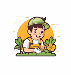 Cute Little Boy Gardening Cartoon