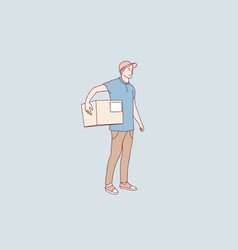 Smiling Delivery Courier Holding Package Parcel