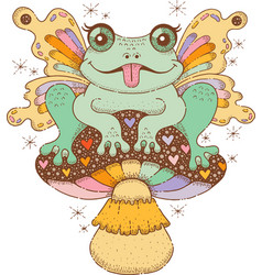 Frog Butterfly On Mushroom Sticker Vintage Groovy