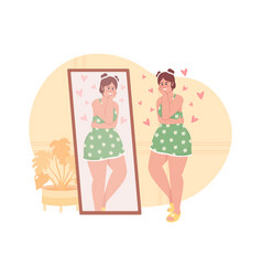 Happy Plump Woman Looking In Mirror 2d Isolated