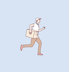 Smiling Delivery Courier Running Holding Package