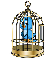 Blue Bird In A Cage Cartoon Clip Art