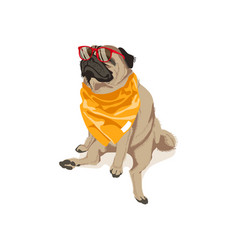 Cute Pug Dog In Glasses And Neckerchief