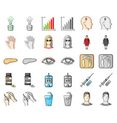 Diabetes Cartoonmonochrom Icons In Set Collection