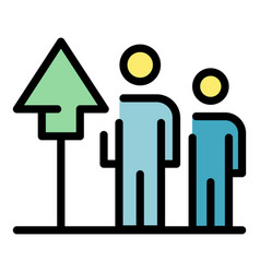 Two People And Up Arrow Icon Color Outline