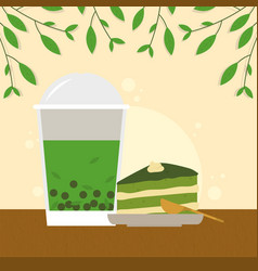 Matcha Bubble Tea And Cake