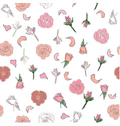 Seamless Pattern Rose Petals Buds And Flowers