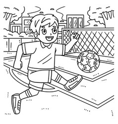 Boy Kicking Soccer Ball Coloring Page For Kids