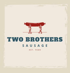 Two Man Lifting Big Sausage For Meat Sausage Logo