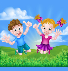 Cartoon Kids Jumping For Joy