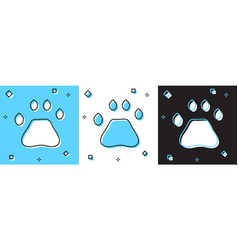 Set Bear Paw Footprint Icon Isolated On Blue