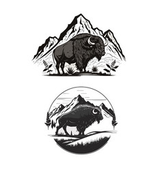 Buffalo Or Bison And Rocky Mountain Logo Design