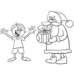 Cartoon Santa Claus Giving Christmas Gift To Boy