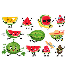 Cartoon Watermelon Characters Funny Juicy Fruit