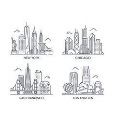 Set Of Linear Icons Of Usa Cities