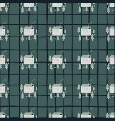 Cottage In Forest Doodle Seamless Pattern Dark