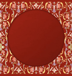 Red Floral Patterned Round Frame