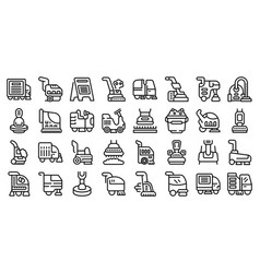 Floor Washing Machine Icons Set Outline