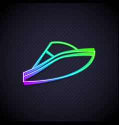 Glowing Neon Line Speedboat Icon Isolated On Black