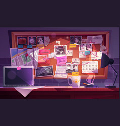 Detective Office With Desk Board And Evidences