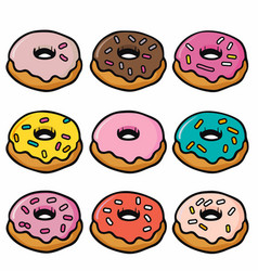 Nine Assorted Donuts Cartoon Sweet