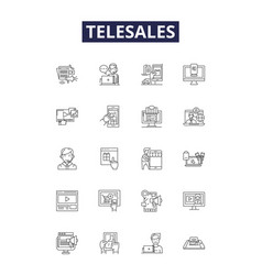 Telesales Line Icons And Signs Tele