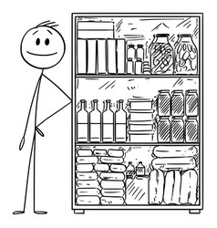 Cartoon Man With Stockpile Food For Crisis