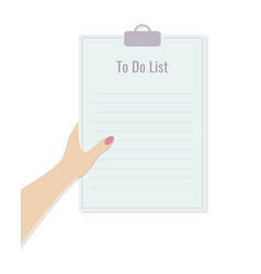 Human Female Hand Holding Blank To Do List Paper