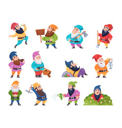 Cartoon Dwarf Mining Fantasy Gnomes In Various