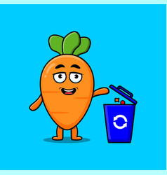 Cute Cartoon Carrot Throwing Trash In The Trash