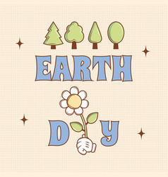 Earth Day Card In Trendy Groovy Style Funny Tree