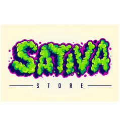 Lettering Word Sativa With Smoke Weed