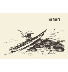 Person Boat River Vietnam Hand Drawn