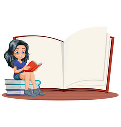 Cartoon Girl Reading On A Pile Of Books