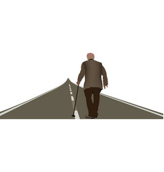 Elderly Person From Behind Walks On Road