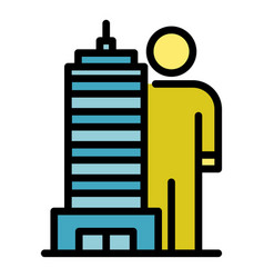 Tall Building And Man Icon Color Outline