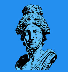 Blue Antique Statue Head Of Greek Sculpture Sketch