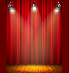 Illuminated Empty Stage With Red Curtain