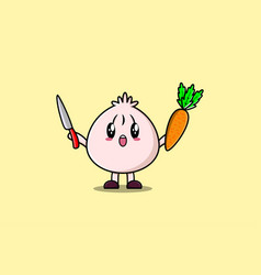 Cute Cartoon Dim Sum Holding Knife And Carrot