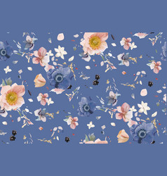 Seamless Floral Pattern Dusty Blue Pink Flowers