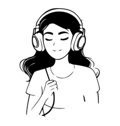 Young Woman Listening To Music With Headphones In