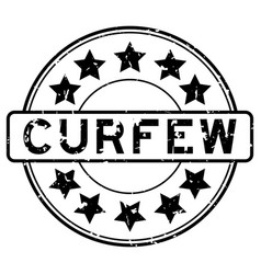 Grunge Black Curfew Word With Star Icon Round