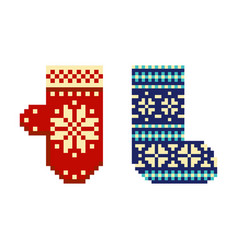 Pixel Art Christmas Sock And Mitten Set