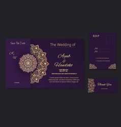 Luxury Purple Wedding Invitation With Golden