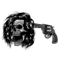 Monochromatic Suicide Skull With Gun