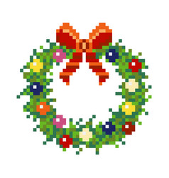 Christmas Wreath Icon In Pixel Art Style