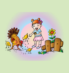 Cute Girl Feeding Chickens